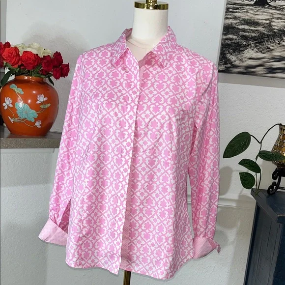Talbots Pink Geometric Button Down Shirt - Picture 5 of 12